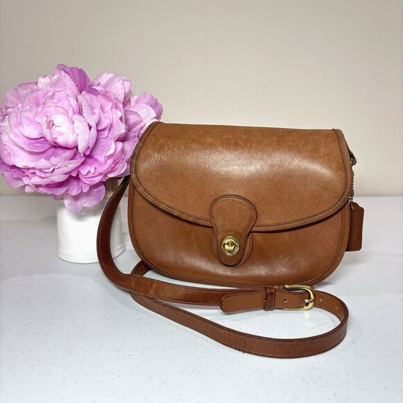Vintage Coach Prairie 9954 Turnlock Crossbody Bag Brown Leather Satchel Brit 90s - Picture 1 of 16